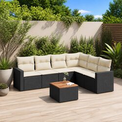 7 Piece Garden Sofa Set - Durable Black Rattan Design