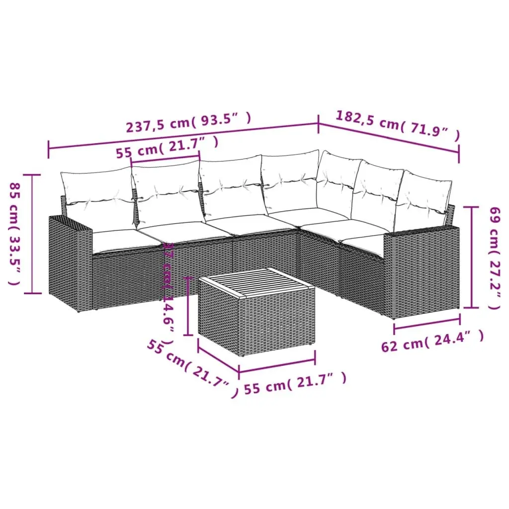 7 Piece Outdoor Garden Sofa Set Grey Poly Rattan Patio Furniture with Storage