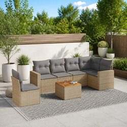 7-Piece Garden Sofa Set Specifications - Beige Rattan