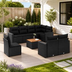 9 Piece Garden Sofa Set with Durable PE Rattan