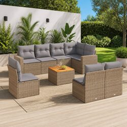 Garden Sofa Set 9 Piece Outdoor Furniture Patio Lounge Beige Poly Rattan Modular