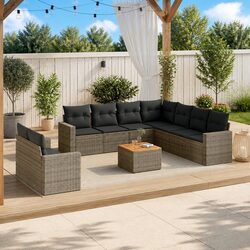 10-Piece Garden Sofa Set Specifications: Grey Poly Rattan