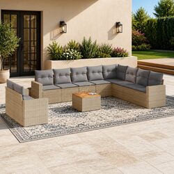 11 Piece Garden Sofa Set with PE Rattan and Acacia Wood