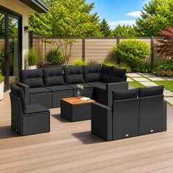 9 Piece Modular Outdoor Sofa Set with Acacia Table