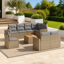Garden Sofa Set 9 Piece Outdoor Furniture Beige Poly Rattan Patio Lounge with
