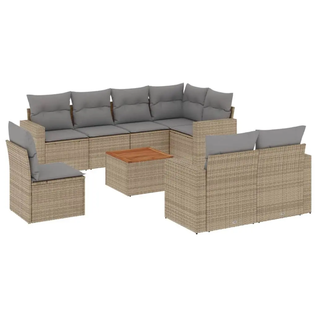 Garden Sofa Set Outdoor Furniture 9 Piece Beige Poly Rattan Patio Lounge