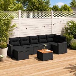 8 Piece Outdoor Garden Sofa Set with Storage Cushions Black Poly Rattan Patio