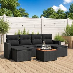7 Piece Modular Garden Sofa Set with PE Rattan and Wood