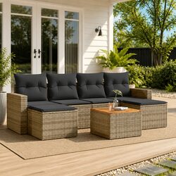 7-Piece Modular Garden Sofa Set - Grey Poly Rattan
