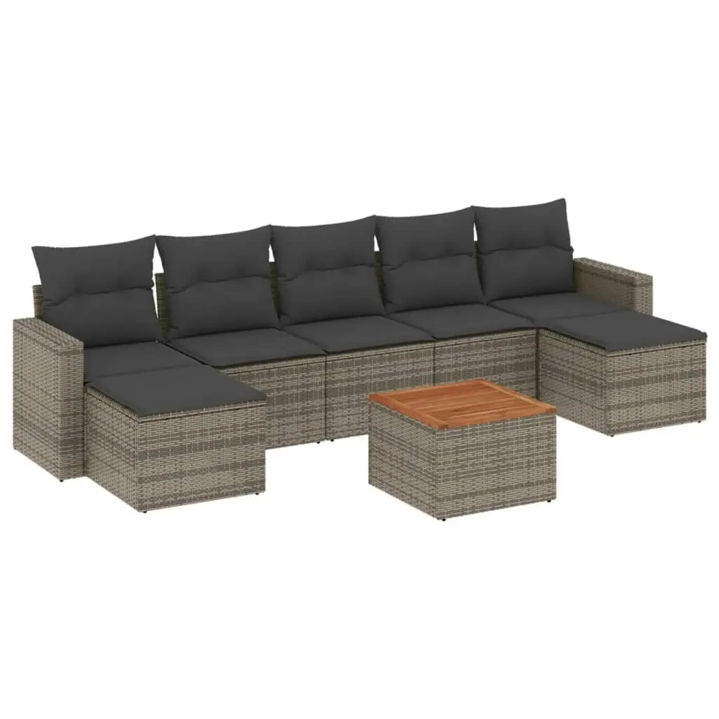8 Piece Grey Garden Sofa Set with Storage Cushions Outdoor Patio Furniture