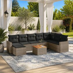 9-Piece Garden Sofa Set: Grey PE Rattan Modular Design