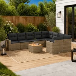 Garden Sofa Set 10 Piece Outdoor Furniture Grey Poly Rattan Patio with Cushions