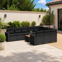 Outdoor Garden Sofa Set 11 Piece Black Poly Rattan Patio Furniture with Storage