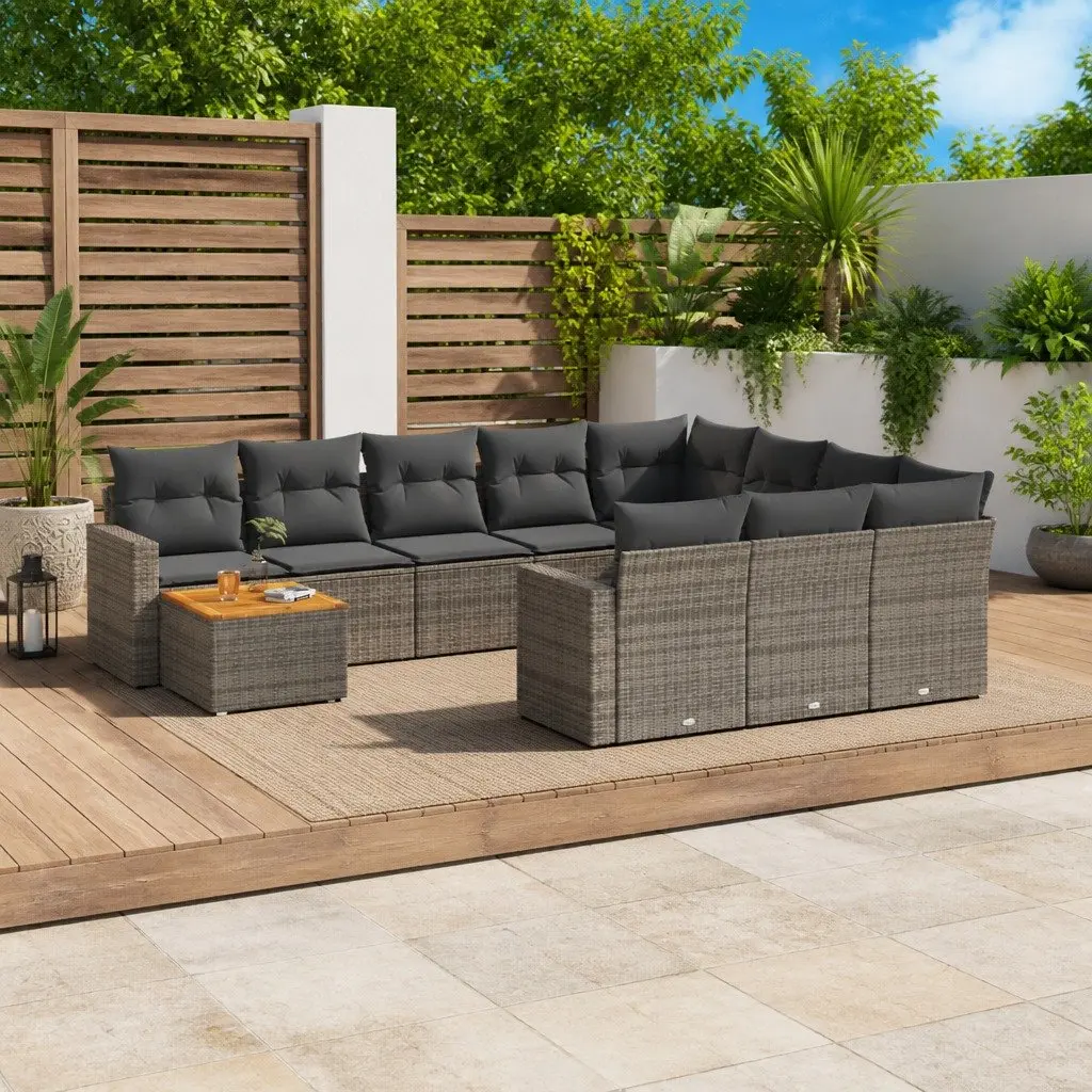 Garden Sofa Set 11 Piece Outdoor Furniture Patio Lounge Grey Poly Rattan