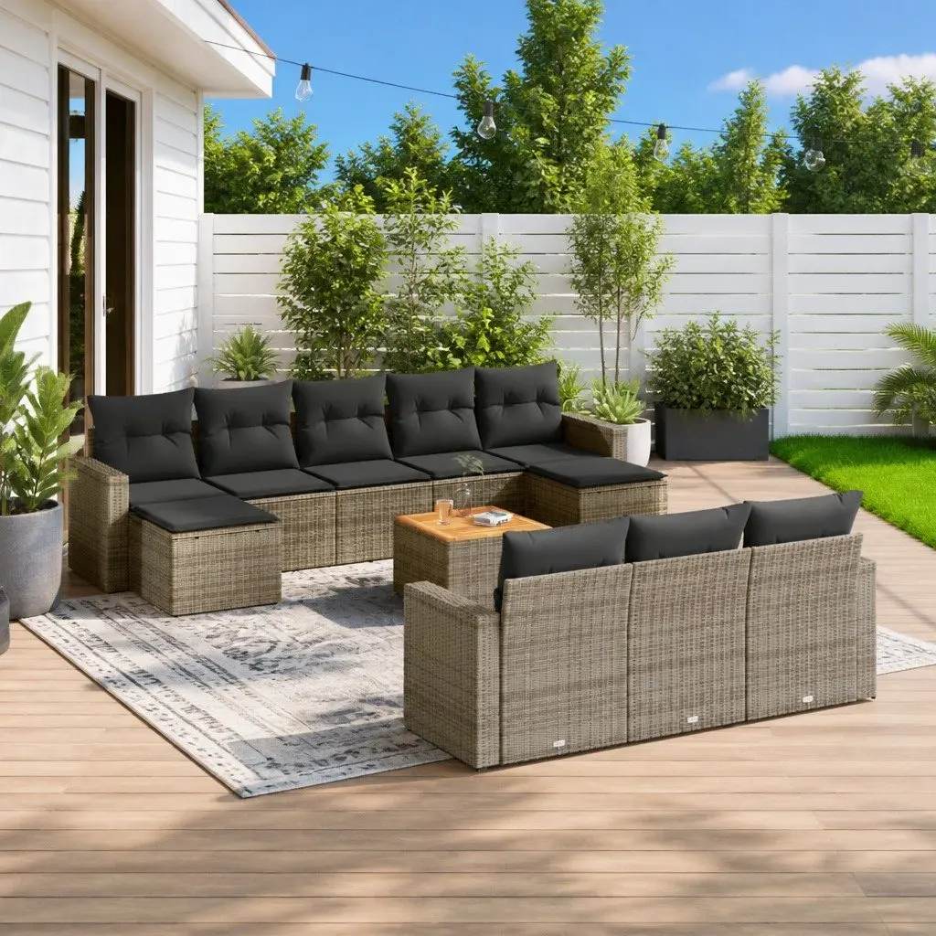 Modular Outdoor Sofa Set 11 Piece Furniture Grey Poly Rattan for Patio and Garden