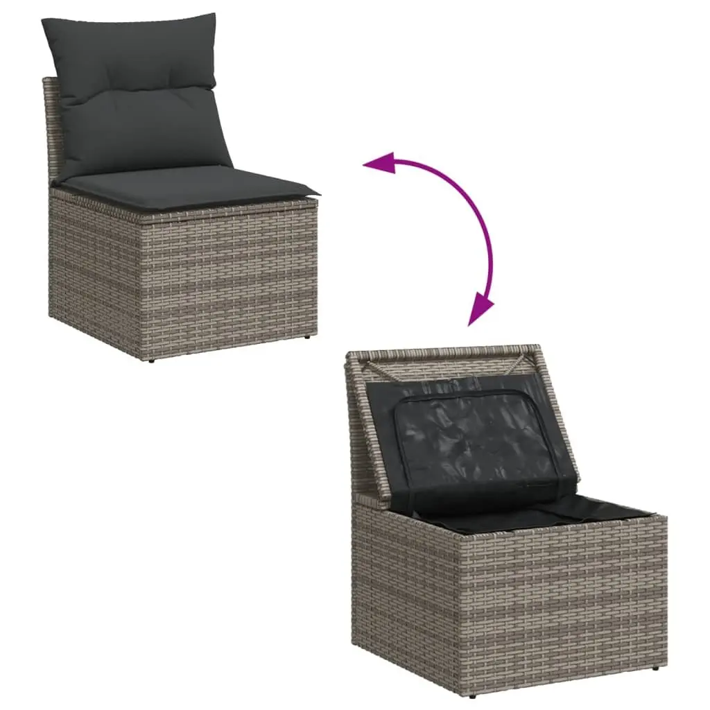 Modular Outdoor Sofa Set 11 Piece Furniture Grey Poly Rattan for Patio and Garden