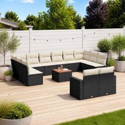 13 Piece Garden Sofa Set: PE Rattan and Acacia Wood