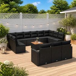 Outdoor Sofa Set 14 Pieces - Black Poly Rattan Furniture