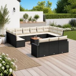 14-Piece Black Poly Rattan Outdoor Sofa Set Details