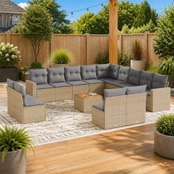 Garden Sofa Set 14 Piece Outdoor Furniture Beige Poly Rattan Patio Lounge