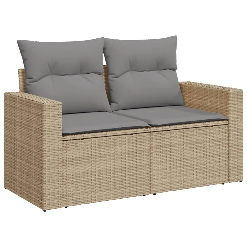 14 Piece Outdoor Furniture Set Beige Poly Rattan Modular Garden Sofa for Patio and Backyard Relaxation