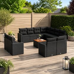 Garden Sofa Set 12 Piece Black Poly Rattan Modular Design