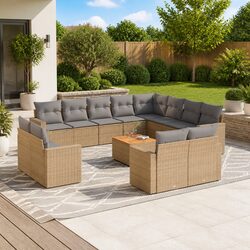 Garden Sofa Set 13 Piece Outdoor Furniture Beige Poly Rattan Patio Seating with