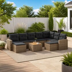 10-Piece Modular Garden Sofa Set – Grey Rattan with Storage