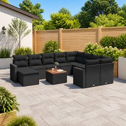 11 Piece Modular Outdoor Garden Sofa Set - Black, PE Rattan