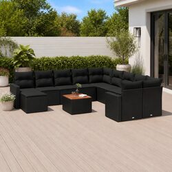Garden Sofa Set 12 Piece Outdoor Furniture Black Poly Rattan Patio Lounge with