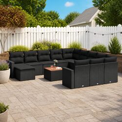 Garden Sofa Set 13 Piece Outdoor Furniture with Cushions Storage Footstool Black