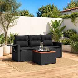 4 Piece Garden Sofa Set with Cushions Black Outdoor Patio Furniture Rattan