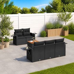 Black Modular Garden Sofa Set - 6 Pieces with Storage