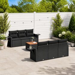 7 Piece Black Garden Sofa Set with Cushions and Storage