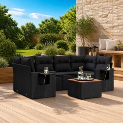 7 Piece Garden Sofa Set Outdoor Furniture Black Poly Rattan with Storage