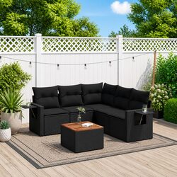Garden Sofa Set 6 Piece Modular Black Poly Rattan