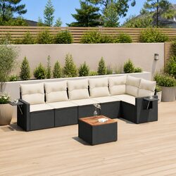 7 Piece Garden Sofa Set: Black Poly Rattan with Cushions