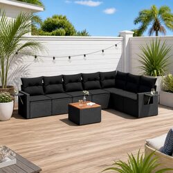 Durable Black Poly Rattan 8 Piece Garden Sofa Set