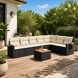 Black 8-Piece Garden Sofa Set with Storage Features