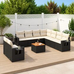 10 Piece Garden Sofa Set with Storage Cushions Black Outdoor Patio Furniture