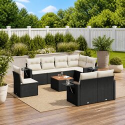9 Piece Garden Sofa Set with Cushions Black Outdoor Furniture Patio Sectional