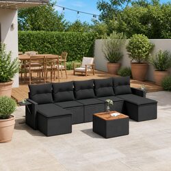 Garden Sofa Set 8 Piece Outdoor Furniture Black Poly Rattan Patio Modular Lounge