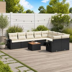 10 Piece Outdoor Garden Sofa Set with Black Poly Rattan