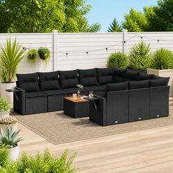 11 Piece Garden Sofa Set with Storage Cushions Black Outdoor Patio Furniture
