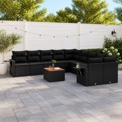 Garden Sofa Set 11 Piece Outdoor Furniture Patio Seating Black Poly Rattan