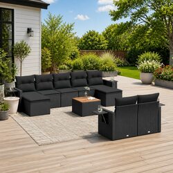 10 Piece Black Modular Sofa Set - Weather-Resistant and Practical