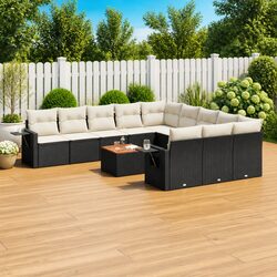 Garden Sofa Set 12 Piece Outdoor Furniture Black Poly Rattan Modular Patio