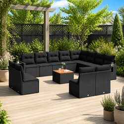 13 Piece Outdoor Patio Furniture Set in Black Rattan