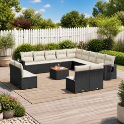 Garden Sofa Set: 14 Piece Black PE Rattan with Cushions and Storage