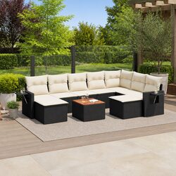 10-Piece Black Patio Sofa Set - Dimensions & Features Listed